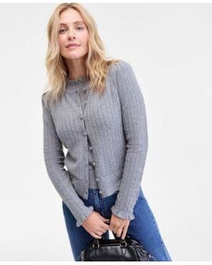 On 34th Puff Shoulder Pointelle Knit Cardigan Xxs 3x Macys Exclusive - Gray