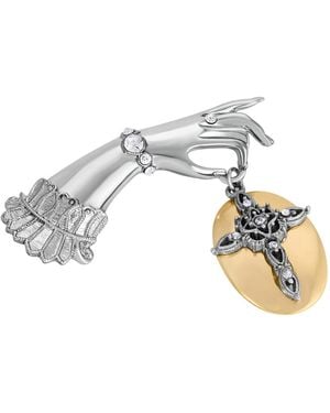 2028 Crystal Cross Ladies Hand Pin - Metallic