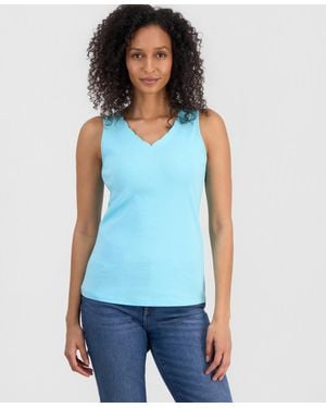 Style & Co. Petite Cotton Scalloped V-neck Sleeveless Top - Blue