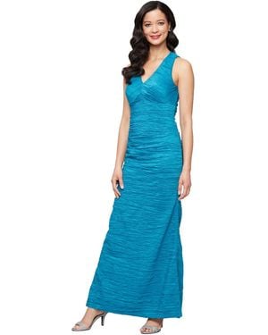 Alex Evenings Petite Stretch Taffeta A-line Dress - Blue