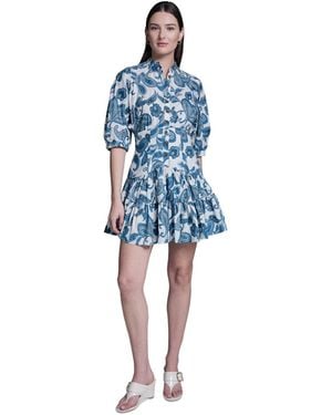 BCBGMAXAZRIA Paisley Print Puff-sleeve Dress - Blue