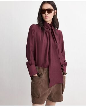 Mango Scarf Collar Long-sleeve Blouse - Red