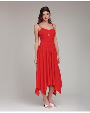 Avec Les Filles Sweetheart Neck Shirred Handkerchief Hem Midi Dress