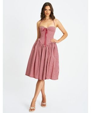 Miss Circle Susanna Red Gingham Halter Drop Waist Midi Dress