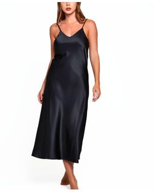 iCollection Victoria Long Satin Lingerie Gown - Black