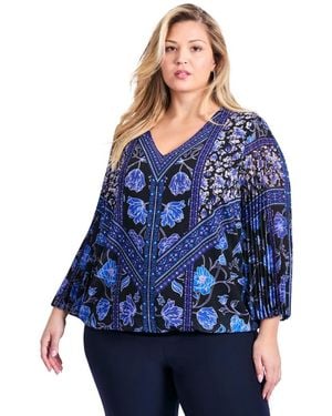 Avenue Plus Size Harmony Pleat Sleeve Top - Blue