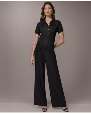 Donna Karan Petite Short-sleeve Polo Sweater Top - Black