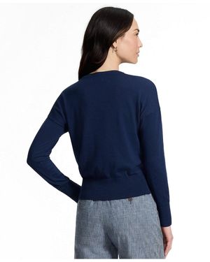 Lands' End Double Trim Cotton Crew Neck Sweater - Blue