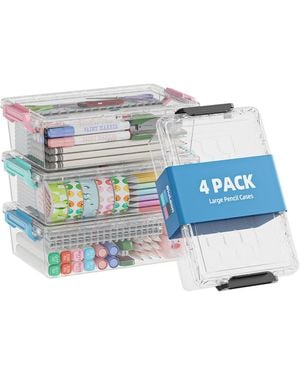 Gnuadz 4 Pack Plastic Pencil Case Clear Stackable Organizer Art Supply Storage Box Colorful - Blue
