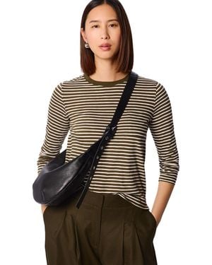 Whistles Stripe Crew Neck Pocket Top - Brown