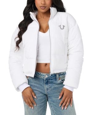 TRUE RELIGION Velvet Puffer Cropped Jacket - White