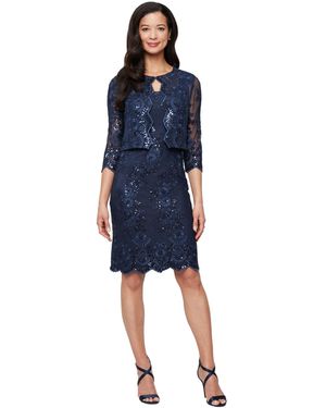 Alex Evenings Glitter Lace Jacket & Dress - Blue
