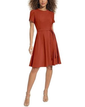 Calvin Klein Tulip Sleeve Fit & Flare Dress - Red