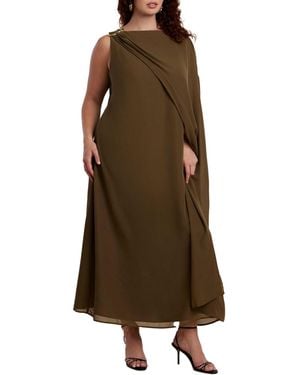 Eloquii Plus Size Hardware Detail Cape Maxi Dress - Brown