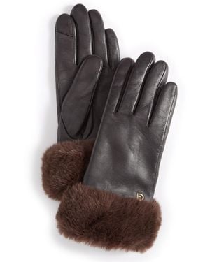 Cole Haan Faux-fur-cuff Leather Gloves - Brown