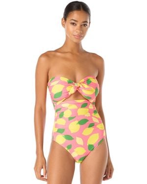 Kate Spade Downtown Dot Full-coverage Tie-front Bandeau One-piece Swimsuit - Green