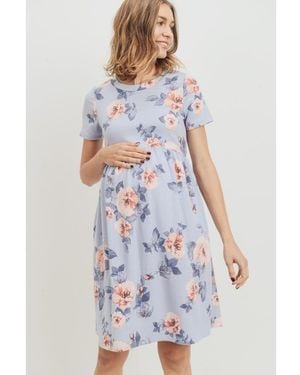 Hello Miss Maternity Floral Print Empire Waist Short Sleeve Knit Dress - Black