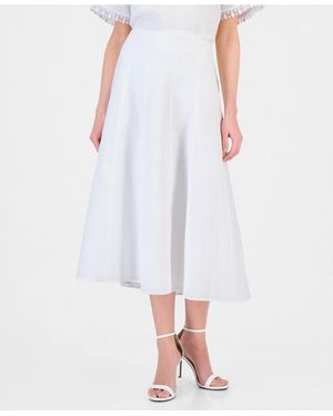 Anne Klein Linen-blend Pull-on A-line Midi Skirt - White