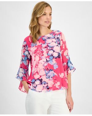 Kasper Printed Ruffle-sleeve Blouse - Pink