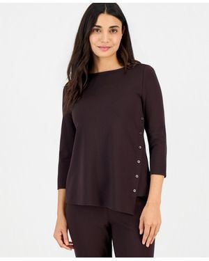 Anne Klein Essentials Petite 3/4-sleeve Asymmetrical Button Top - Purple