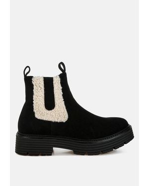 LONDON RAG Mothman Faux Fur Detail Chunky Ankle Boots - Black