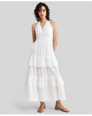 And Now This Cotton Halter Tiered Maxi Dress - White