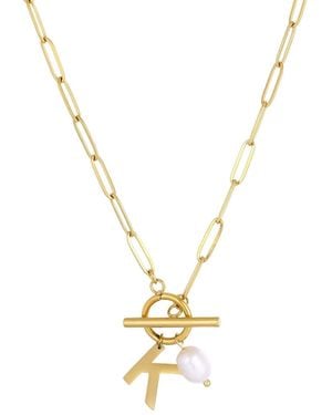 Adornia Tarnish Resistant Gold Natural Freshwater Pearl Initial toggle Necklace - Metallic
