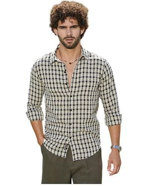 Campus Sutra Navy Blue & Cream Glen Check Shirt - Gray