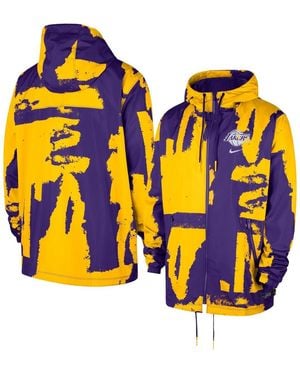Nike And Los Angeles Lakers Courtside Club Premium Woven Full-zip Hooded Jacket - Orange