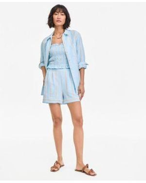 On 34th Kayla Stripe Relaxed Button Down Shirt Smocked Tube Top Pull On Shorts Macys Exclusive - Blue