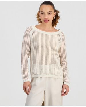 INC International Concepts Petite Open-knit Boat-neck Sweater - Natural