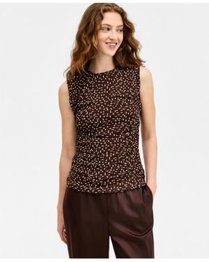 BarIII Dot Print Mesh Top - Brown