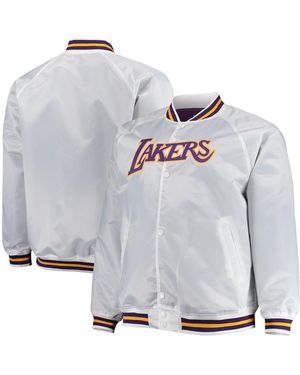Mitchell & Ness Los Angeles Lakers Big And Tall Hardwood Classics Raglan Satin Full-snap Jacket - White