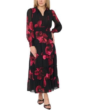 Msk Petite Tie Neck Tiered Long-sleeve Maxi Dress