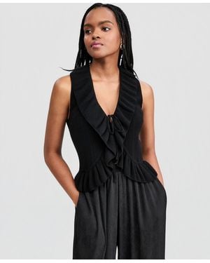 And Now This Ruffled Tie-front Top - Black