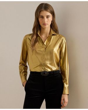 Ralph Lauren Classic Fit Metallic Chiffon Shirt P Xs Xxl - Natural