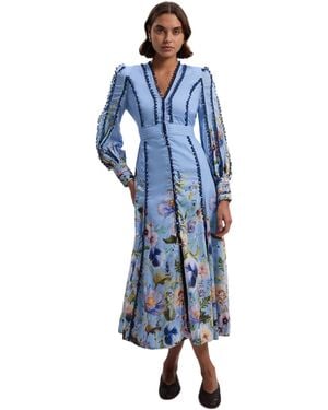 Karen Millen Trailing Floral Woven Plunge Maxi Dress - Blue