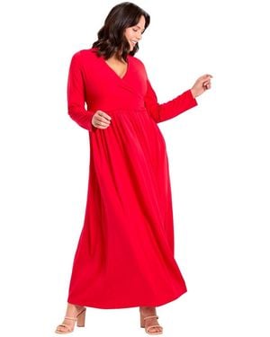 Avenue Faux Wrap Flare Maxi Dress - Red