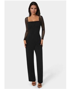 Bebe Scuba Mesh Square Neck Jumpsuit - Black
