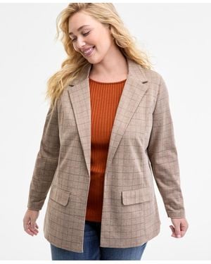 Liverpool Los Angeles Plus Size Plaid Boyfriend Blazer - Natural