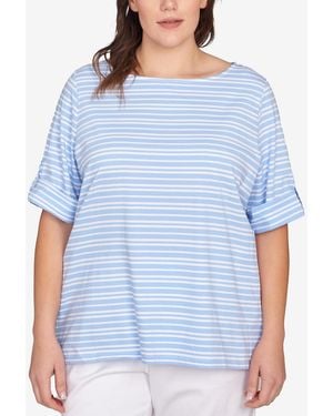 Ruby Rd. Plus Size Variegated Stripe Knit Top - Blue