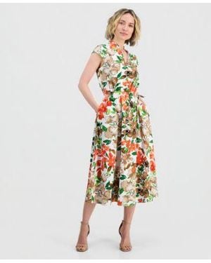 Kasper Cap Sleeve Drawstring Midi Dress - White