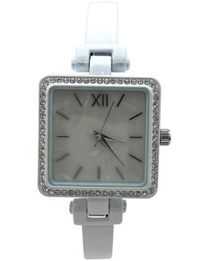 Olivia Pratt Square Face Thin Rhinestone Bezel Bangle Watch - Gray