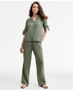 Charter Club 100% Linen Drawstring Pants - Green