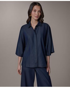 Donna Karan Weekend Bali Dolman Denim Button-down Cotton Shirt - Blue