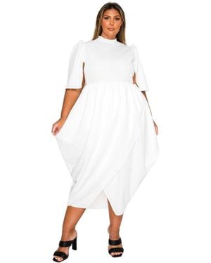 L I V D Plus Size Aesira Tulip Hem Pocket Dress - White