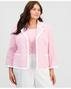 Kasper Plus Size Notched-collar Open-front Jacket - Pink