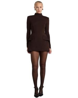 Bardot Mock Neck Long-sleeve Mini Dress - Brown