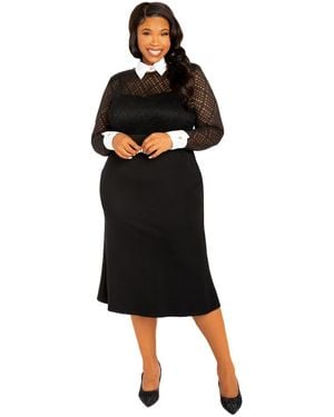 Buxom Couture Plus Size Collared Lace Midi Dress - Black