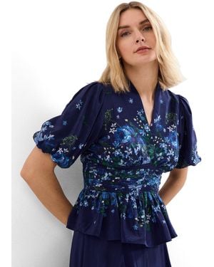 Phase Eight Safa Puff Sleeve Floral Blouse - Blue